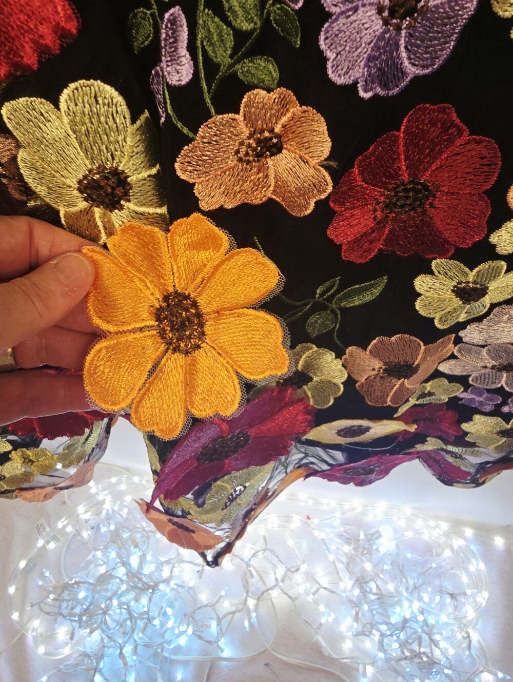 Lulus NWOT Sheer Black 3D VIBRANT Floral Fantasy Embroidered MIDI Dress. XL - Picture 10 of 16